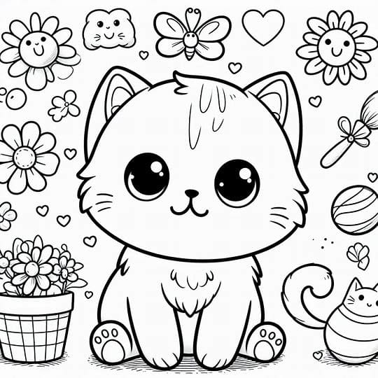 Dibujos de Cuadro lindo gatito para colorear