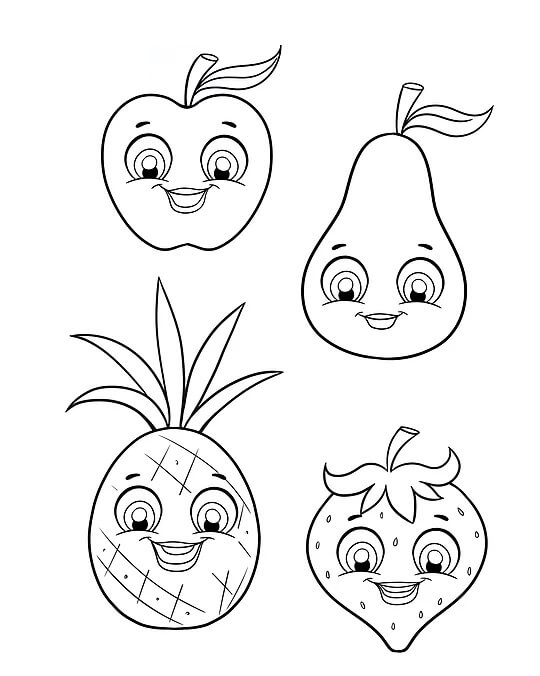 Dibujos de Cuatro Frutas Lindo para colorear