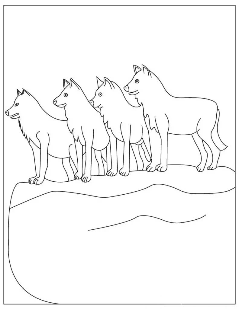Dibujos de Cuatro Lobos para colorear