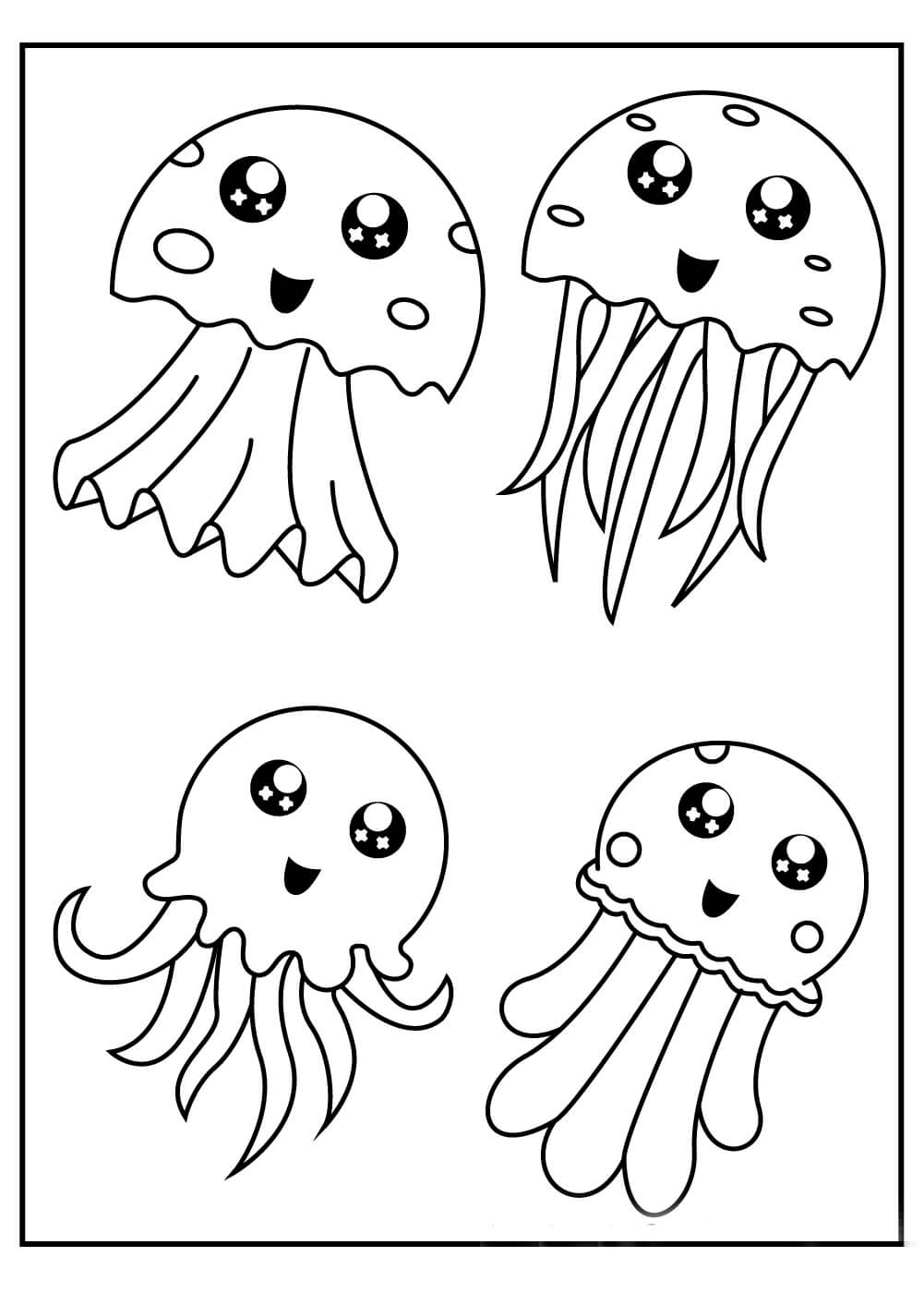 Dibujos de Cuatro Medusas Lindo para colorear