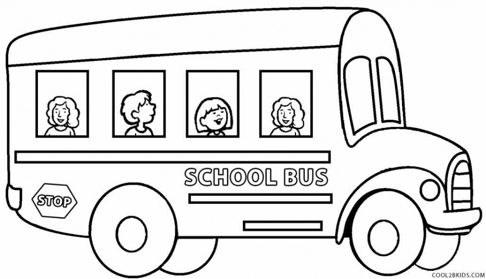 Cuatro Niños en Autobús Escolar para colorir