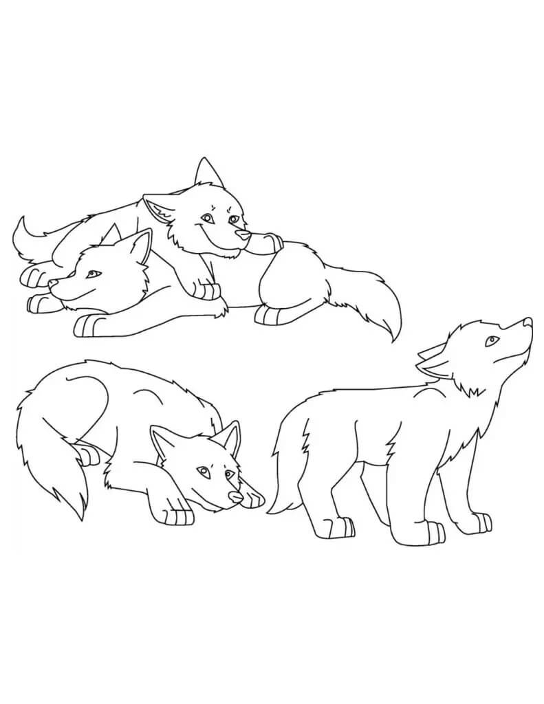 Cuatro Pequeño Lobo para colorir