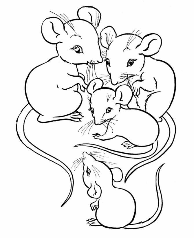 Dibujos de Cuatro Ratones para colorear