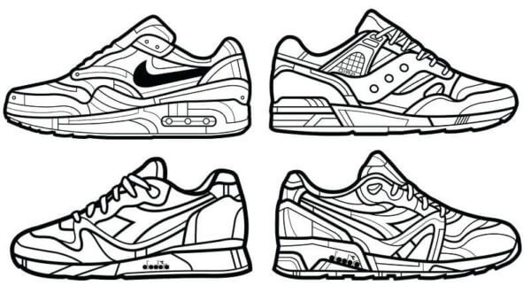 Dibujos de Cuatro Zapatillas Nike Básicas para colorear