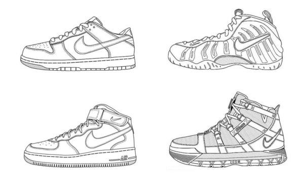 Dibujos de Cuatro Zapatos De Nike para colorear