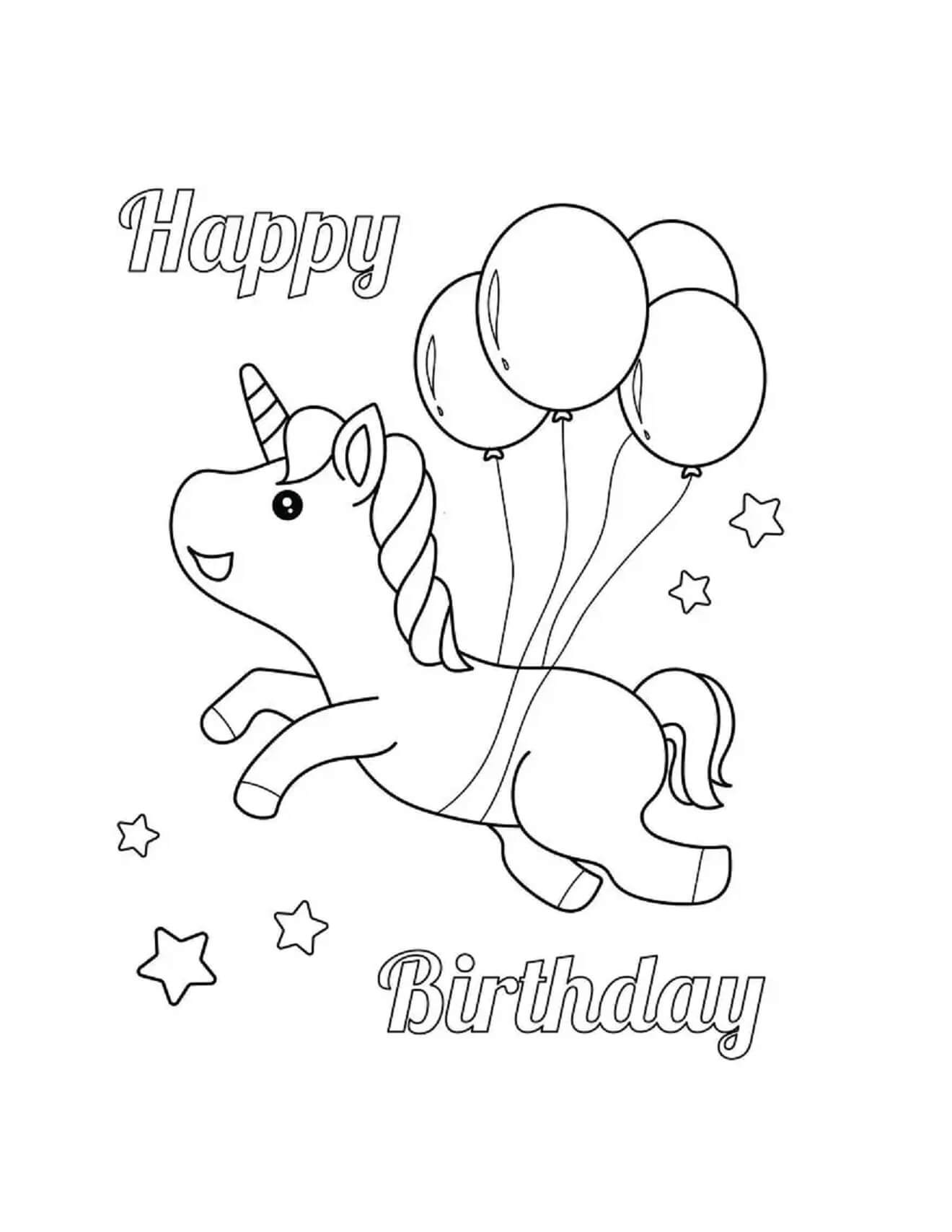 Dibujos de Cumpleaños Con Unicornio para colorear