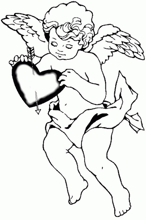 Cupido Sosteniendo Corazón para colorir