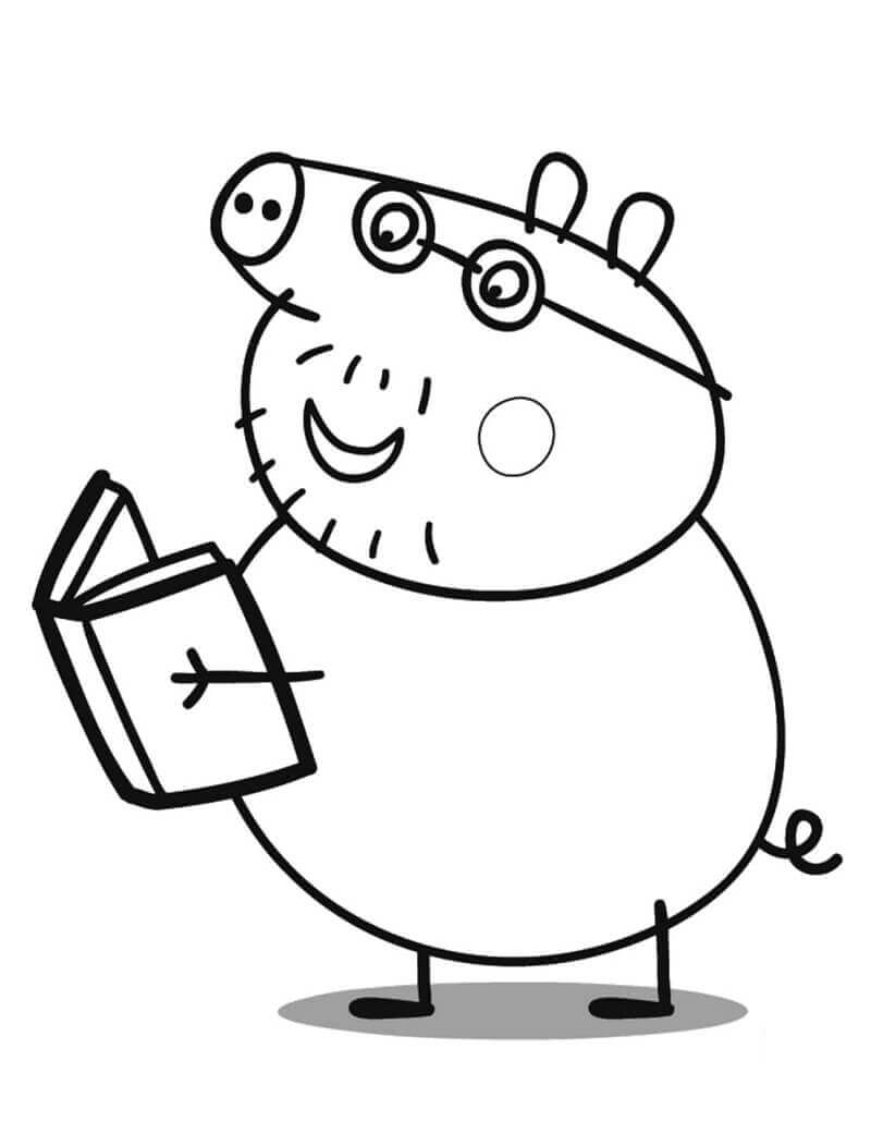 Dibujos de Daddy Pig lee un Libro para colorear