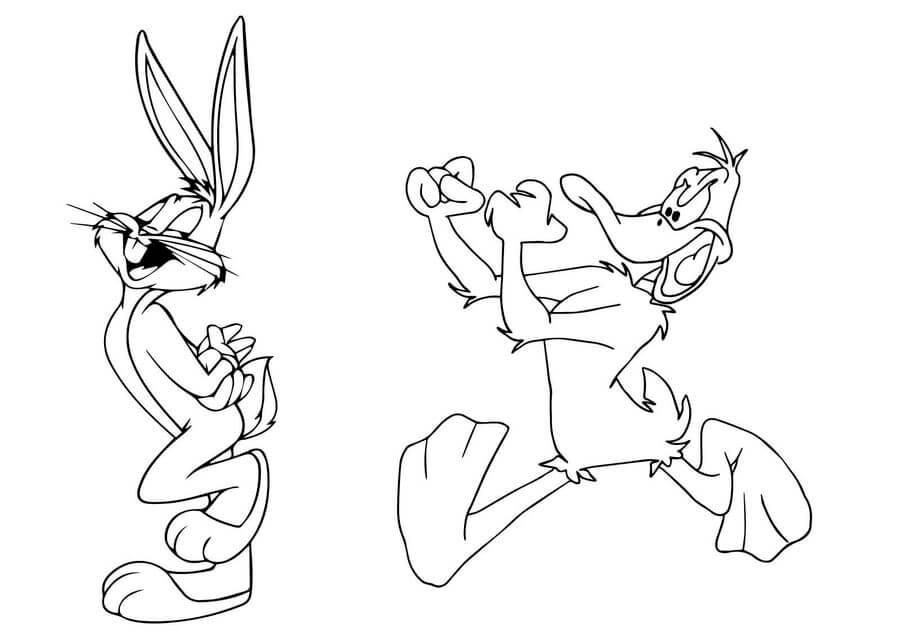 Dibujos de Daffy Duck lucha y Bugs Bunny Divertido para colorear