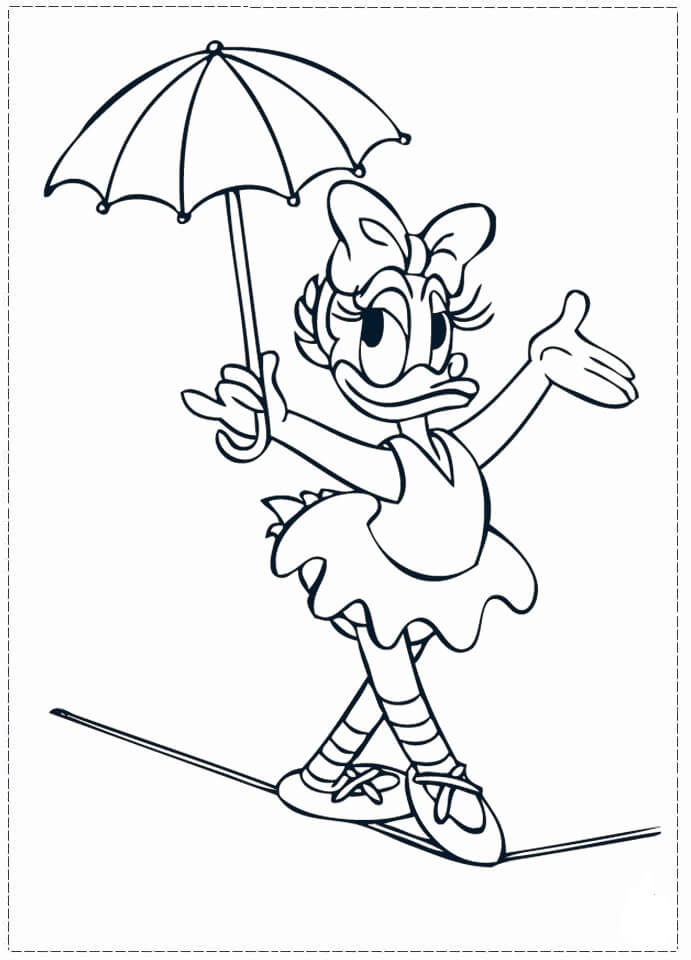 Dibujos de Daisy Duck Sosteniendo Paraguas Danc Ballet para colorear