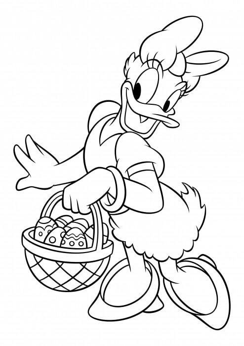 Dibujos de Daisy Duck con Canasta de Pascua para colorear