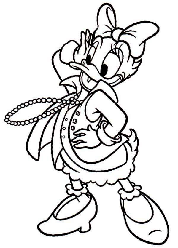 Dibujos de Daisy Duck con Collar de Perlas para colorear