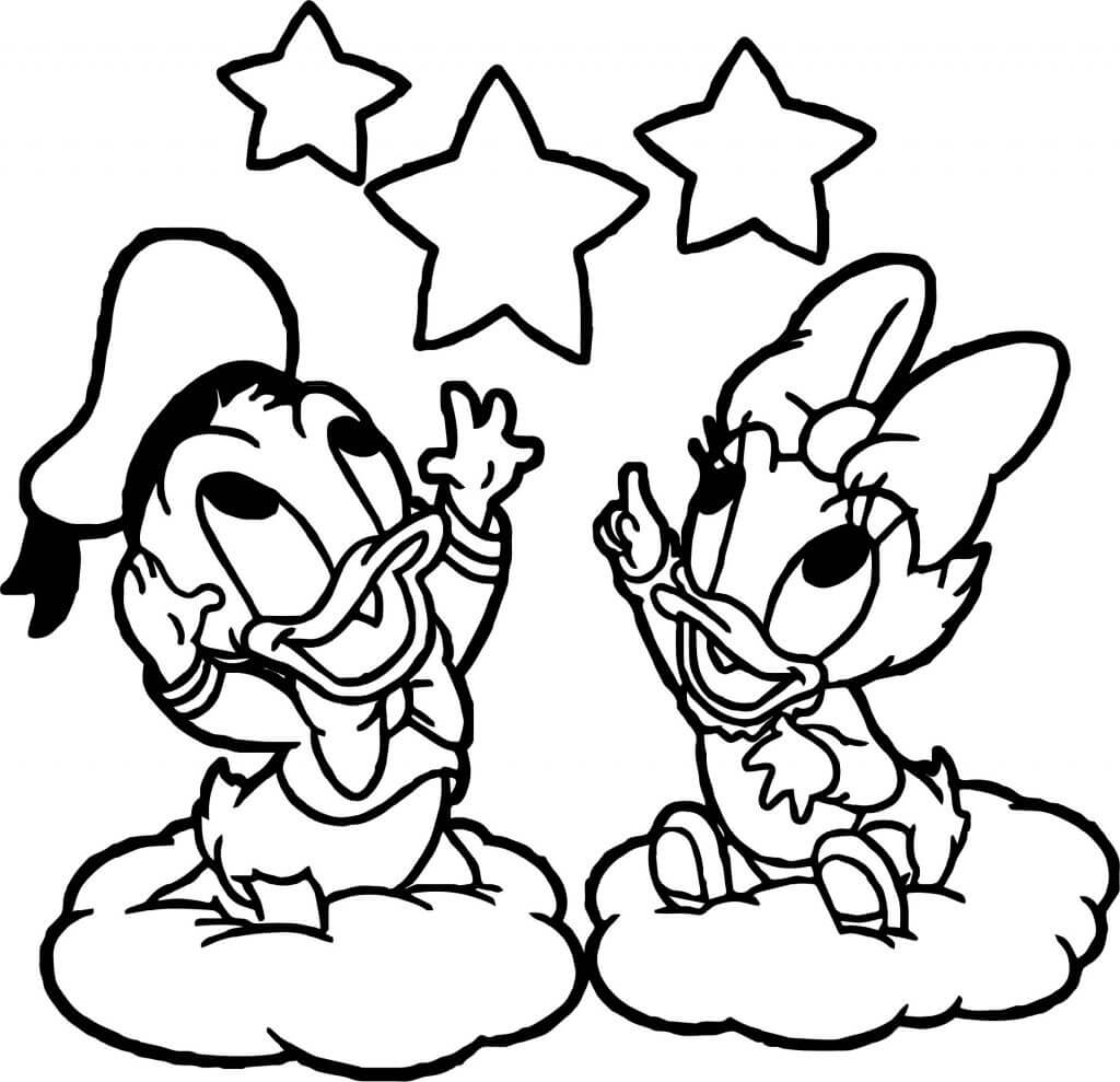 Dibujos de Daisy Duck y Donald Duck con Estrella para colorear