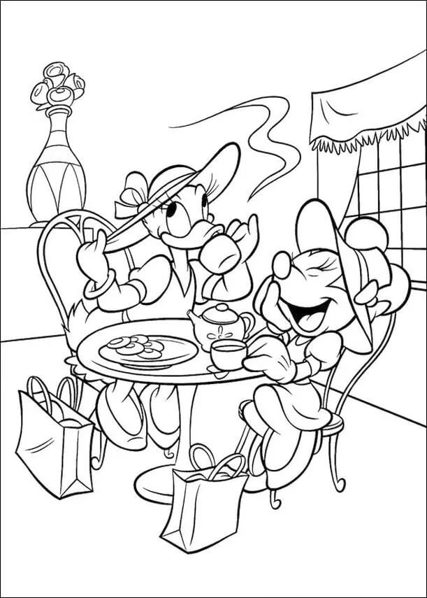 Dibujos de Daisy Duck y Minnie Mouse en Fiesta para colorear