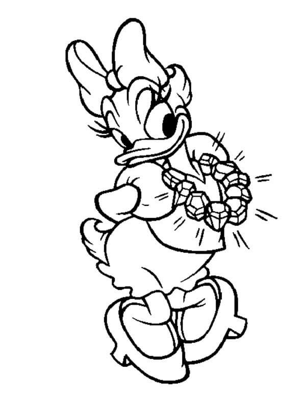 Dibujos de Daisy Duck y su Brillante Collar de Diamantes para colorear
