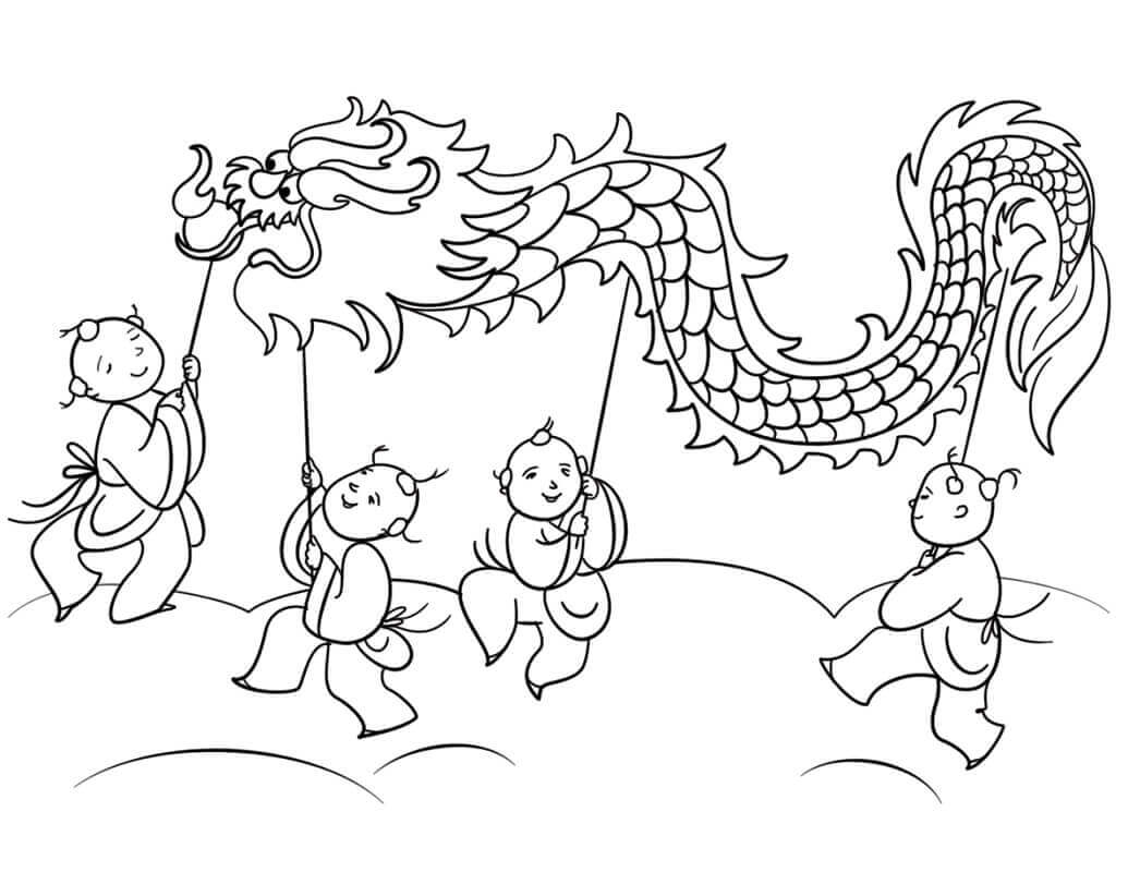 Danza del León del año Nuevo Chino para colorir