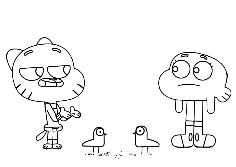 Darwin, Gumball y Dos Pájaros para colorir