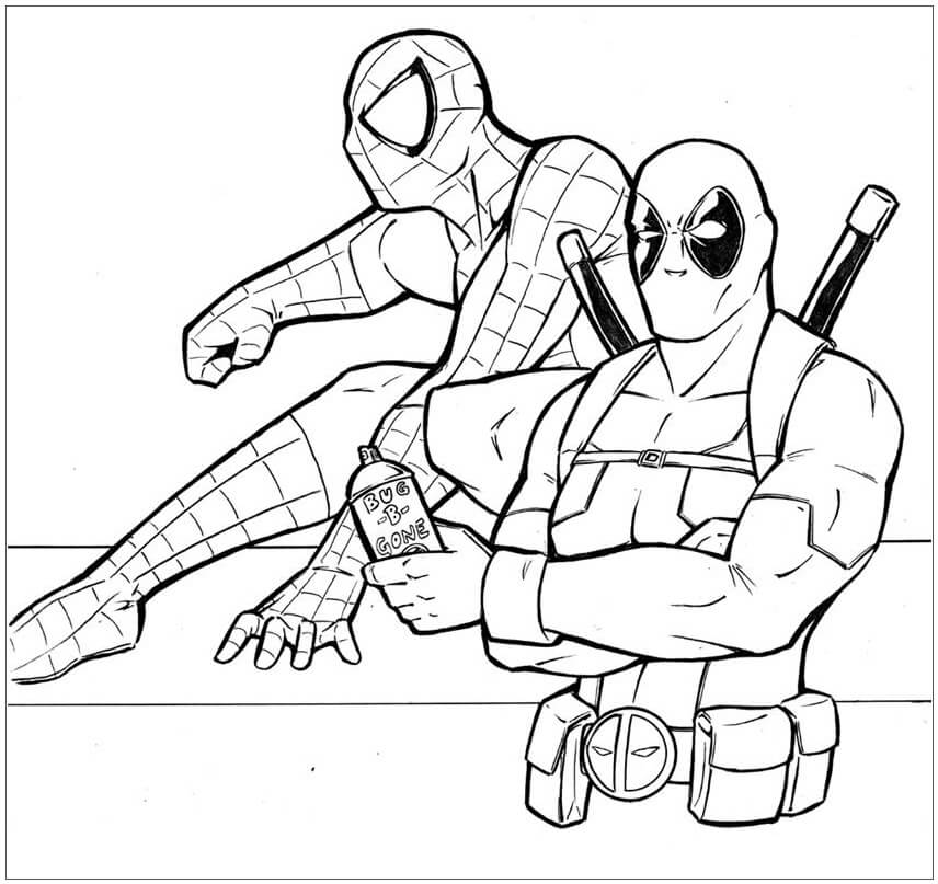 Deadpool y el Hombre Araña para colorir