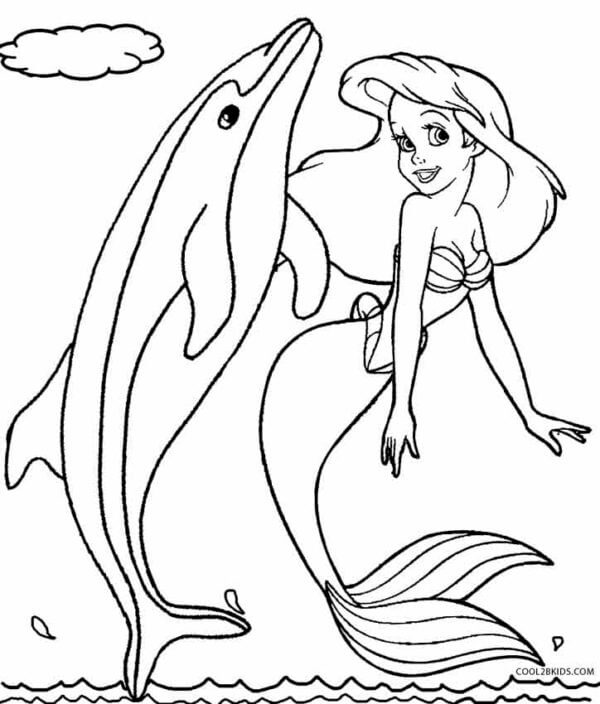 Dibujos de Delfín y Sirenita para colorear