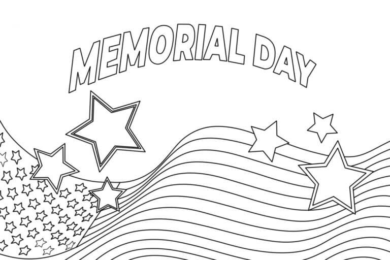 Dibujos de Día De Los Caídos Con Bandera y Estrellas para colorear