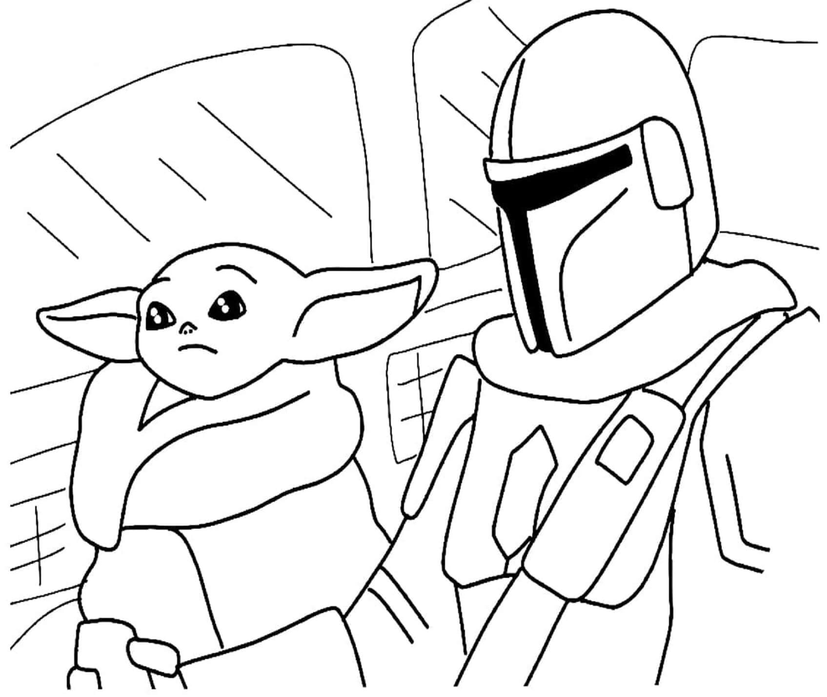 Dibujando Mandaloriano y Bebe Yoda para colorir