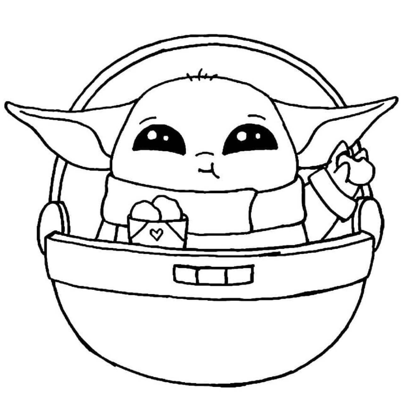 Dibujos de Dibujando a Baby Yoda en OVNI para colorear