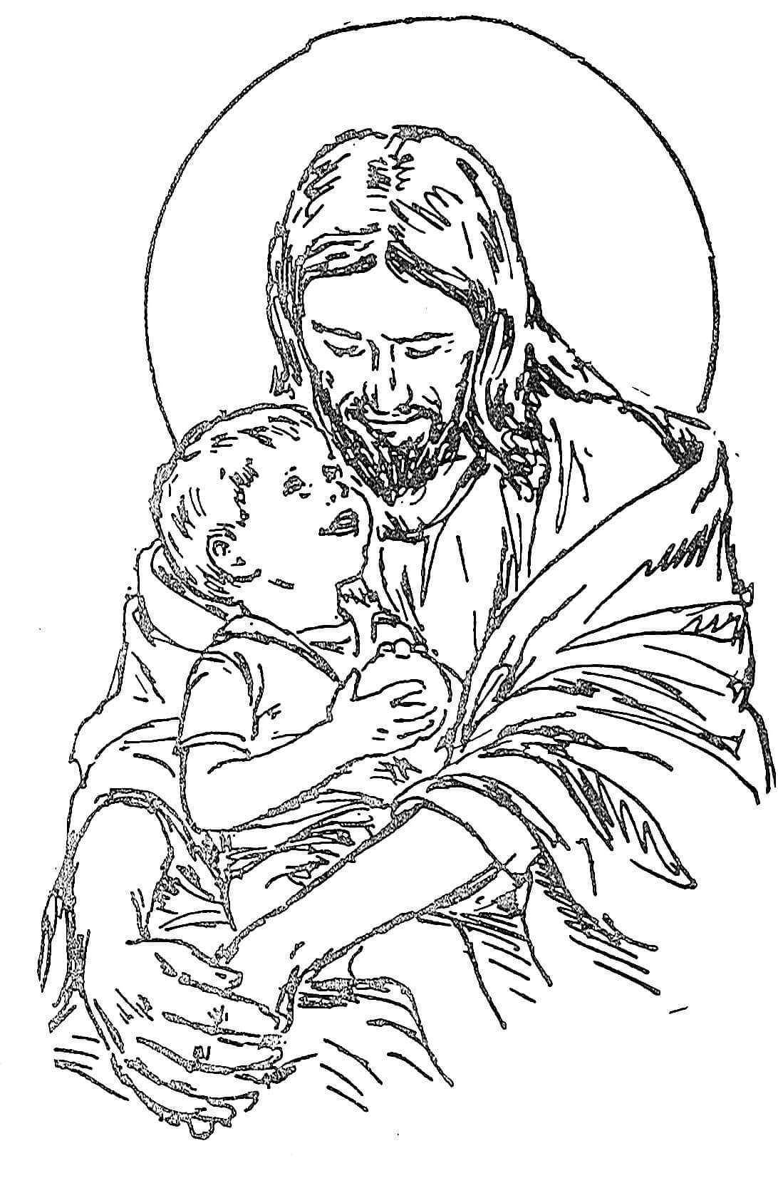 Dibujando a Jesús con el Niño para colorir