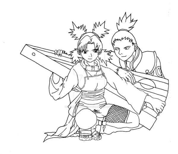 Dibujando a Shikamaru y Temari para colorir