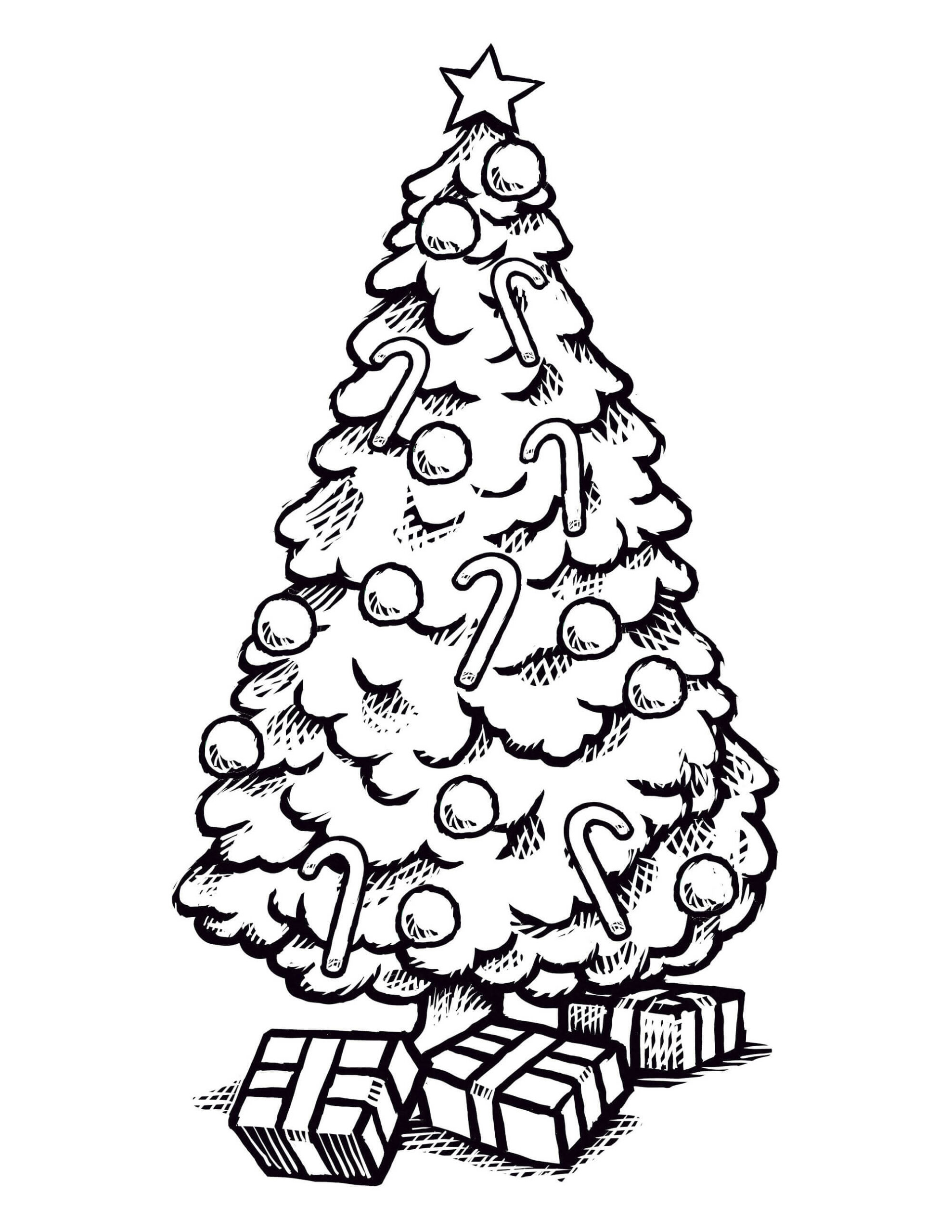 Dibujos de Dibujar Árbol de Navidad con cajas de Regalo para colorear