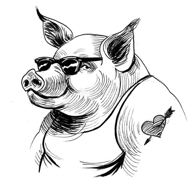 Dibujos de Dibujo Genial Cerdo Tatuado para colorear