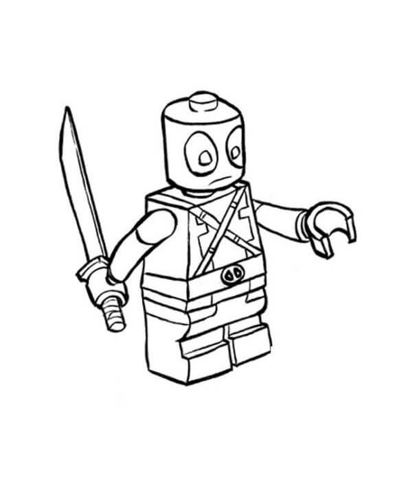 Dibujos de Dibujo Lego Deadpool sosteniendo Espada para colorear