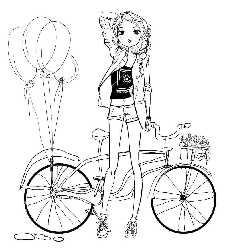 Dibujo de Niña y Bicicleta para colorir