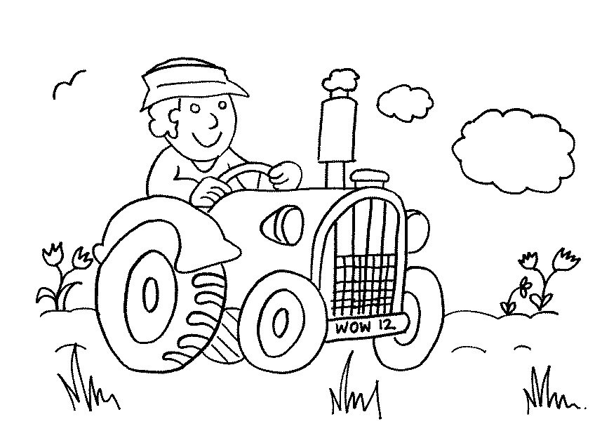 Dibujos de Dibujo de un Granjero Sentado en un Tractor para colorear