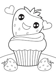 Dibujos de Dibujos Animados de Fresa en Cupcake para colorear