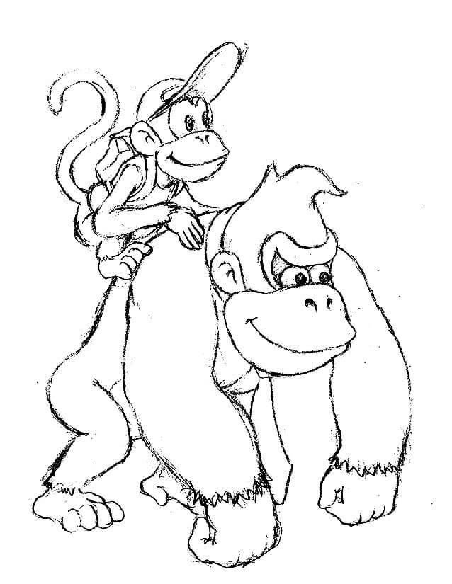 Diddy Kong sobre Donkey Kong para colorir