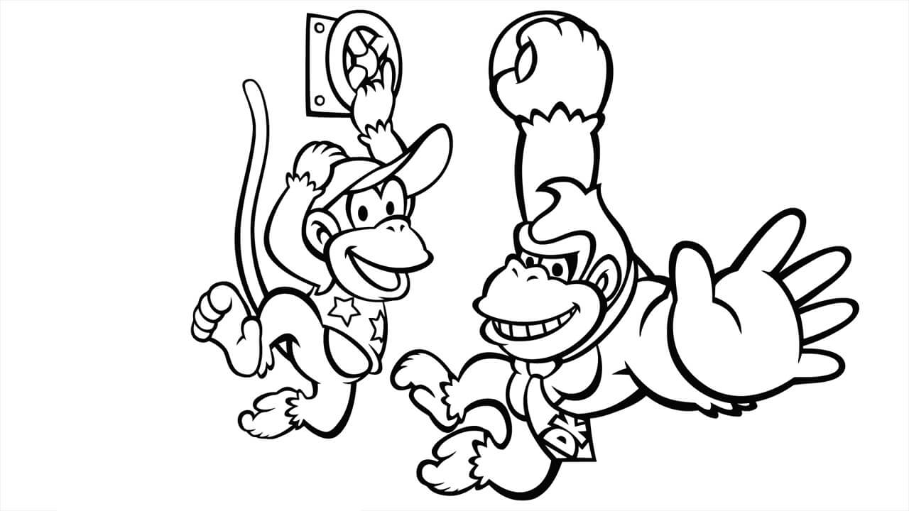 Diddy Kong y Donkey Kong Saltando para colorir