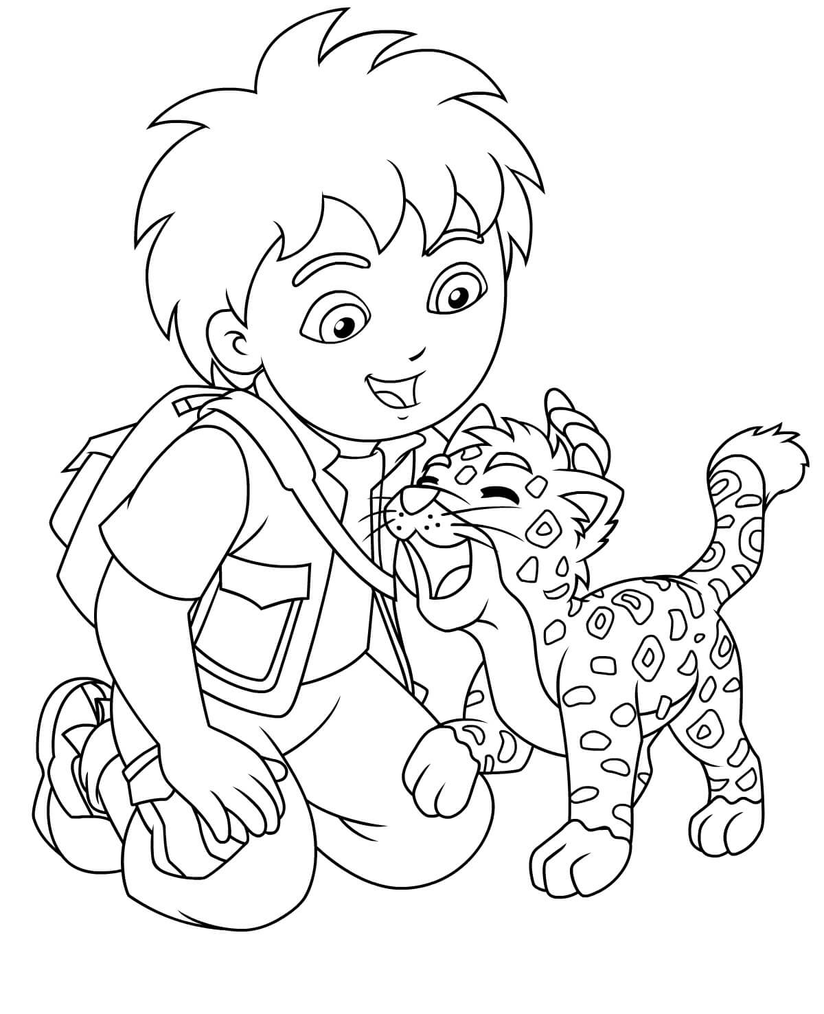Dibujos de Diego con el Bebé Jaguar para colorear