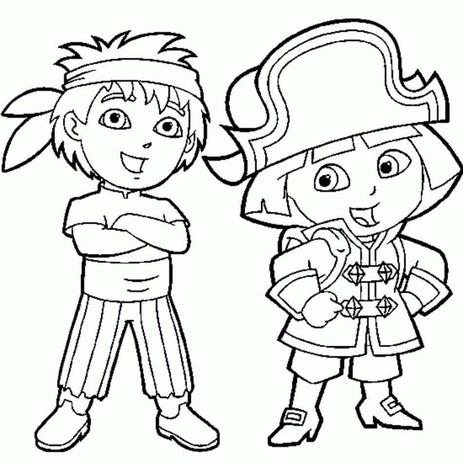 Diego y Dora Pirata para colorir
