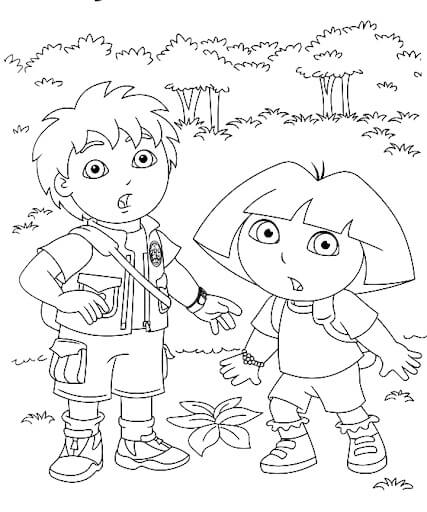 Diego y Dora Sorpresa para colorir