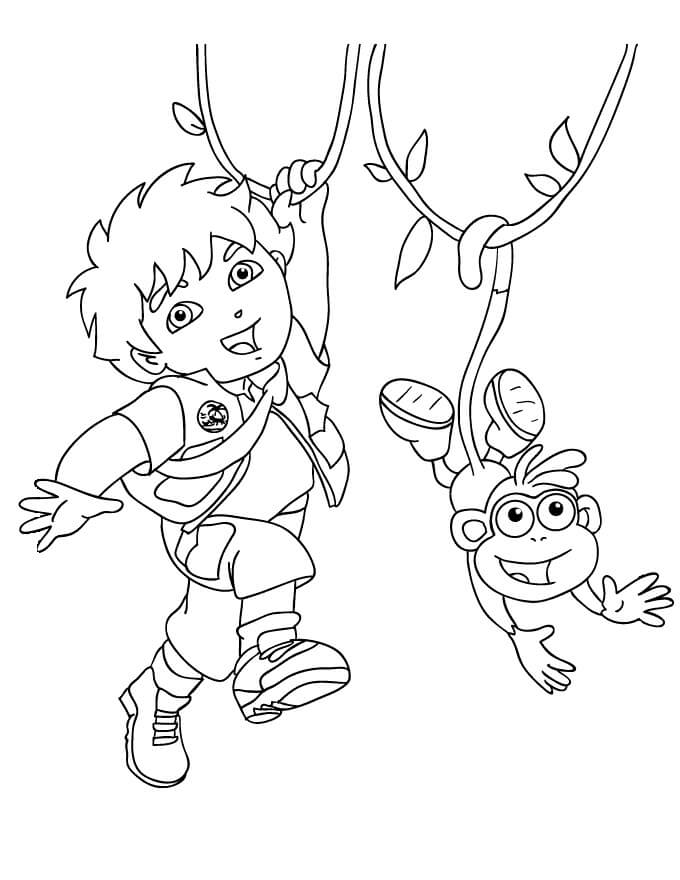 Dibujos de Diego y Mono Escalando para colorear