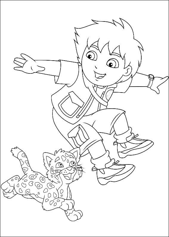 Dibujos de Diego y el Bebé Jaguar Felices para colorear