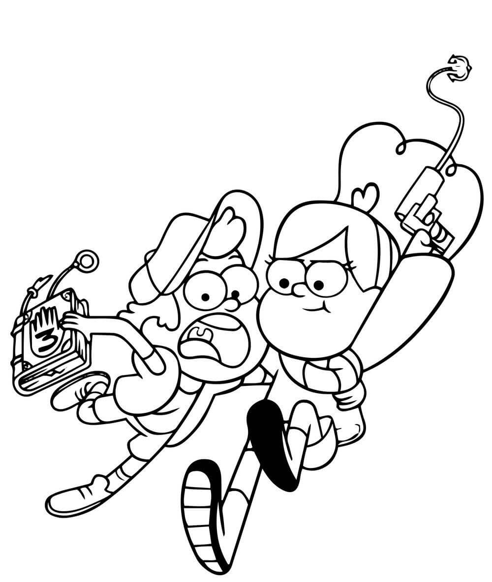 Dipper y Mabel Pines Escapando de Gravity Falls para colorir