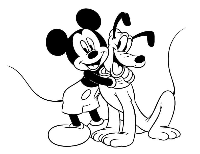 Dibujos de Disney Mickey Mouse Abrazando a Pluto para colorear