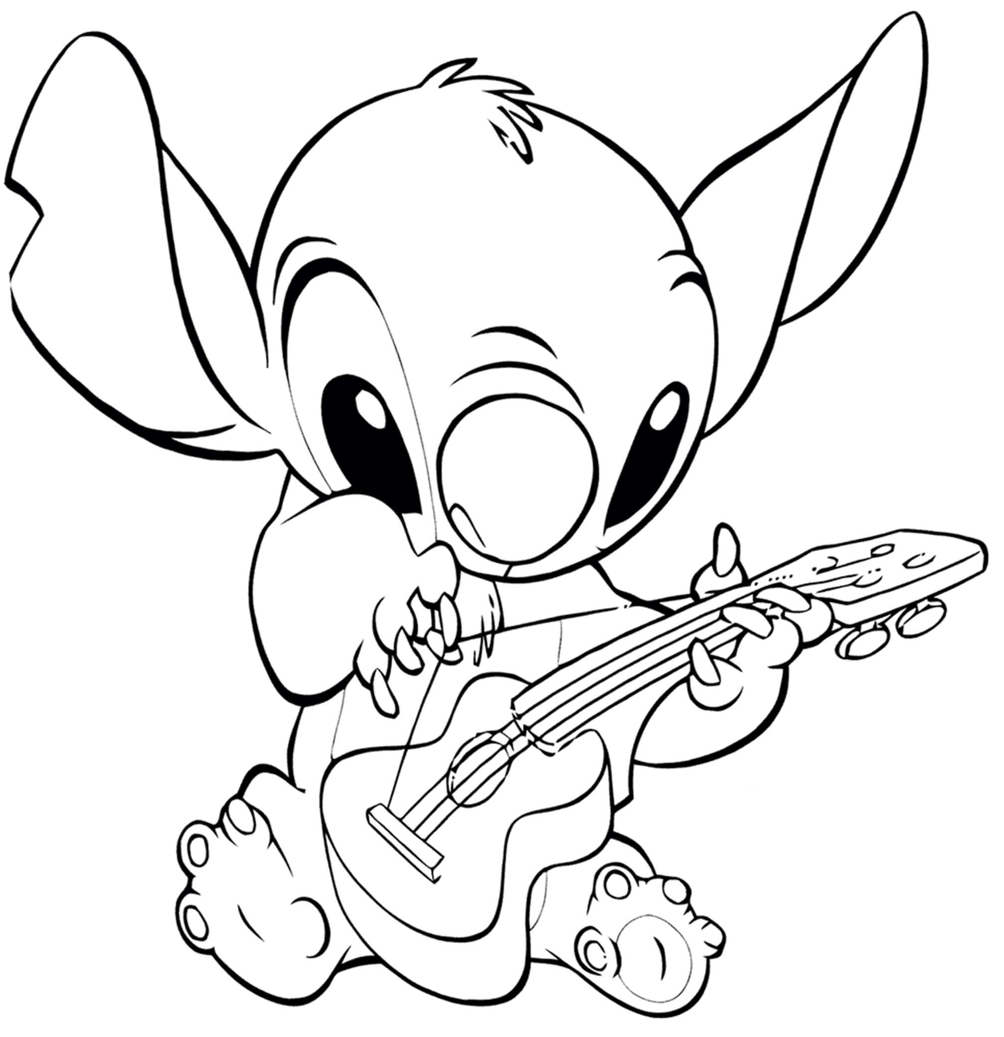 Dibujos de Disney Stitch Tocando la Guitarra para colorear