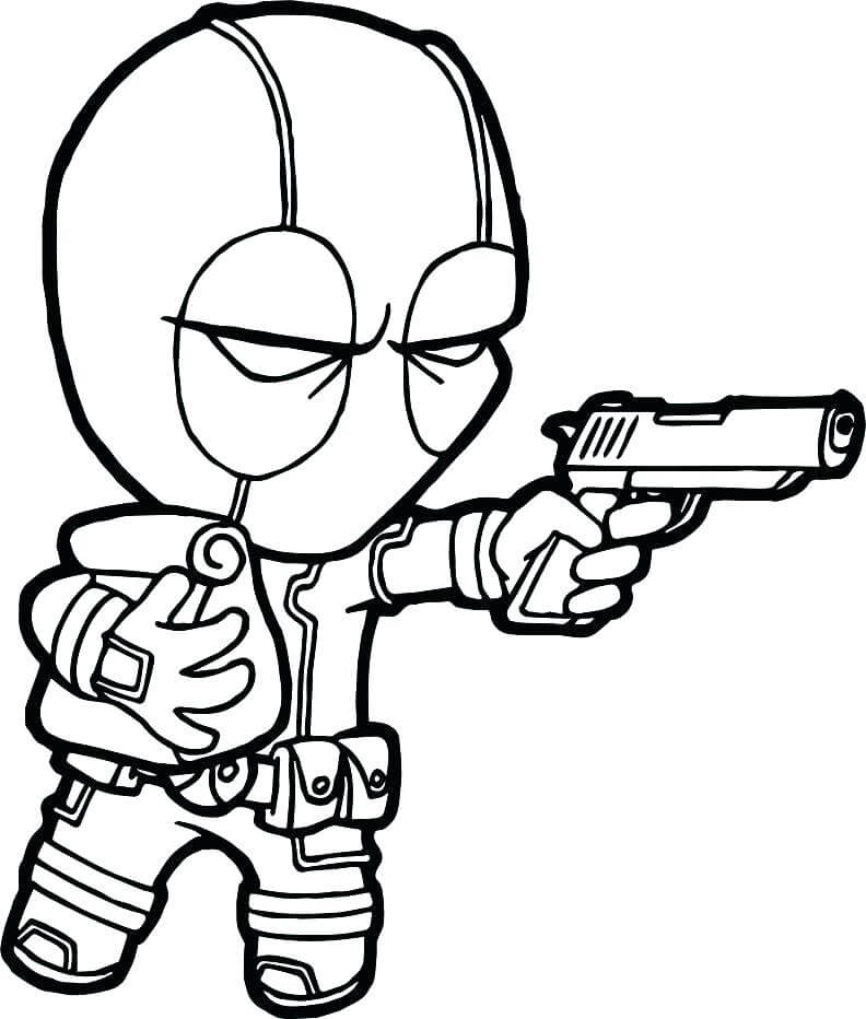Dibujos de Disparos de Chibi Deadpool para colorear