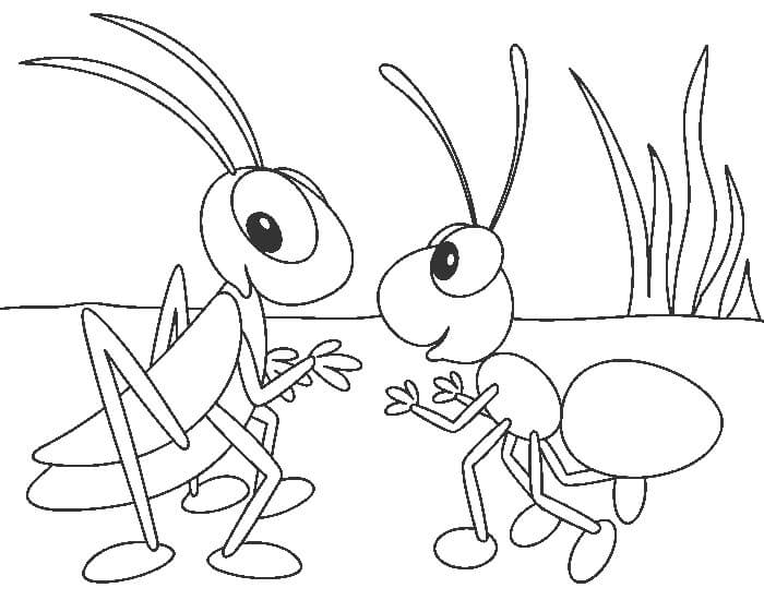 Diversión de Hormigas y Saltamontes para colorir