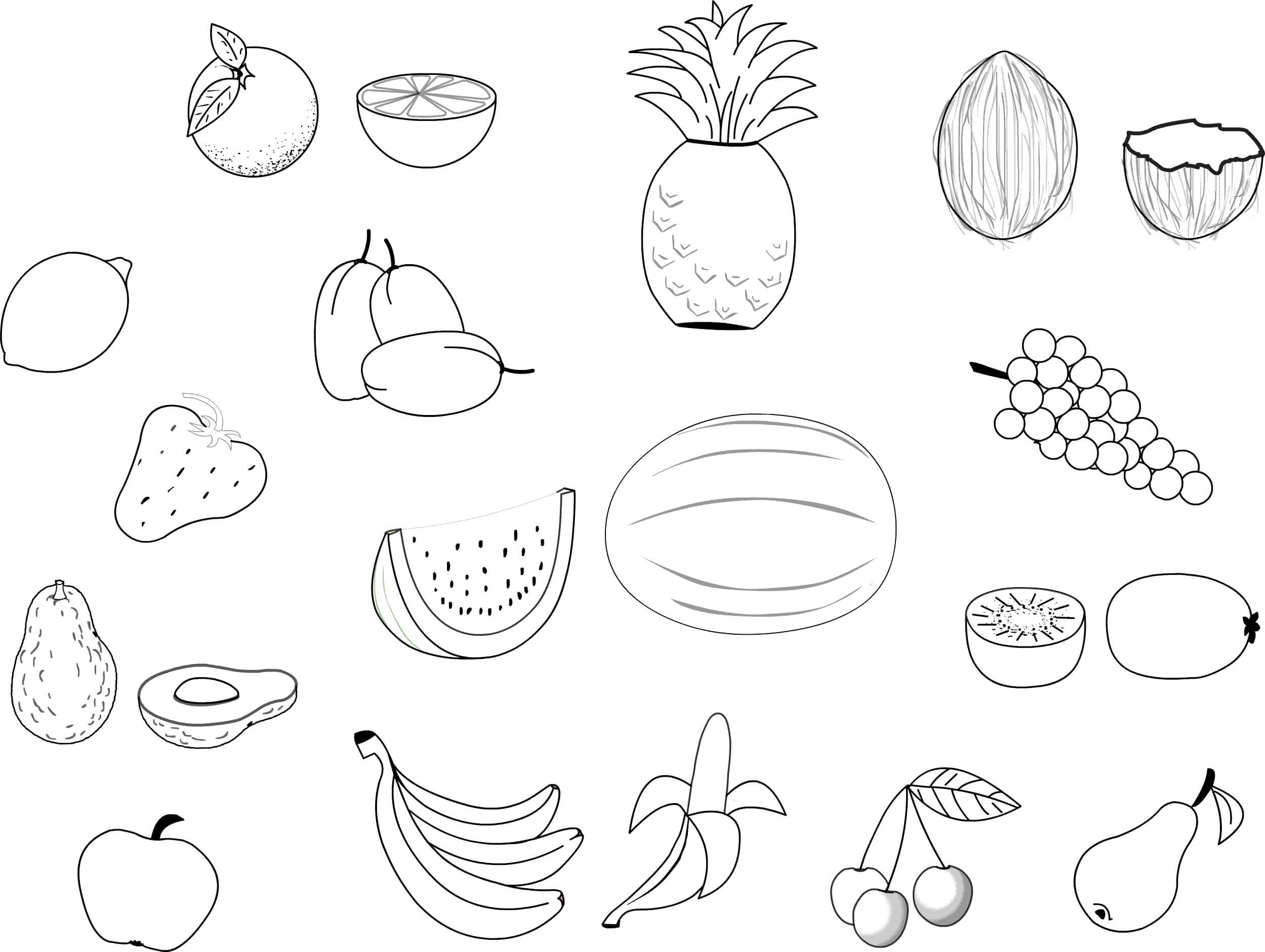 Dibujos de Diversión de cinco Frutas para colorear