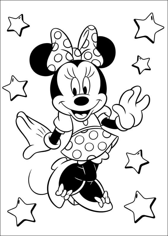 Dibujos de Divertida Minnie Mouse con Estrellas para colorear