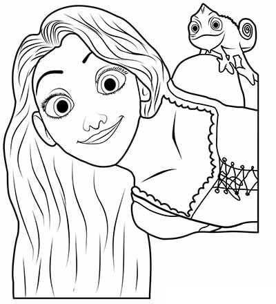 Divertida Rapunzel y Gecko para colorir