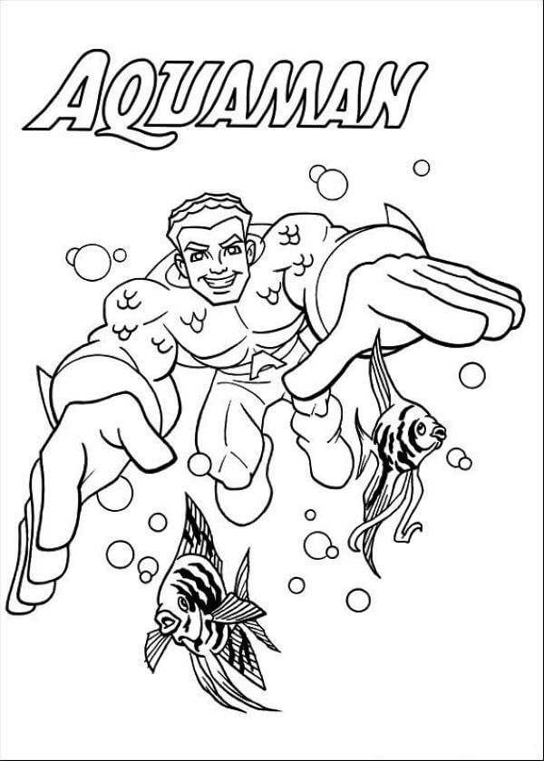 Dibujos de Divertido Aquaman con dos Peces para colorear